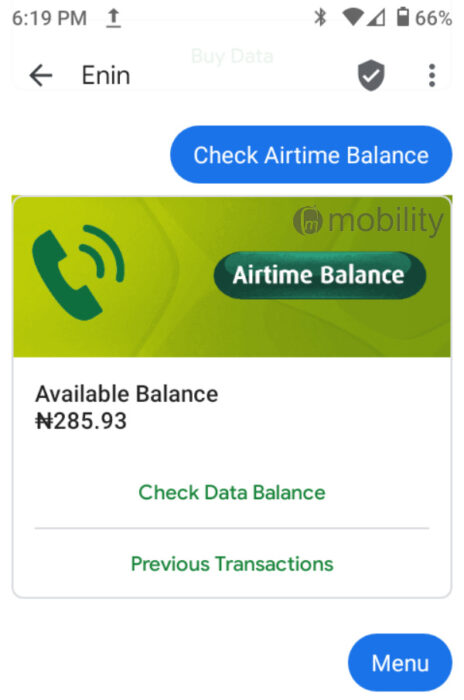 Checking 9mobile airtime balance with RCS on Android