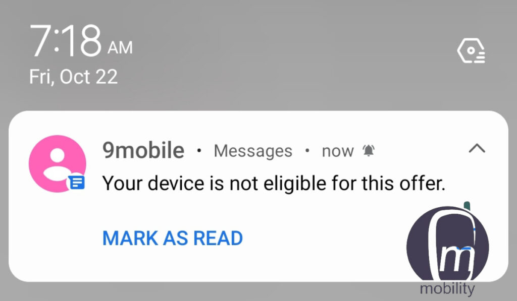 Your device is not eligible for this free 1.5GB data from 9mobile. 
