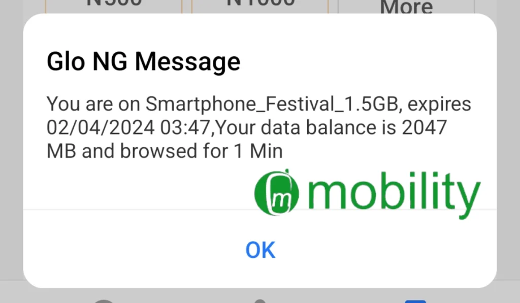 Glo Smartphone Festival Data Bundle balance 