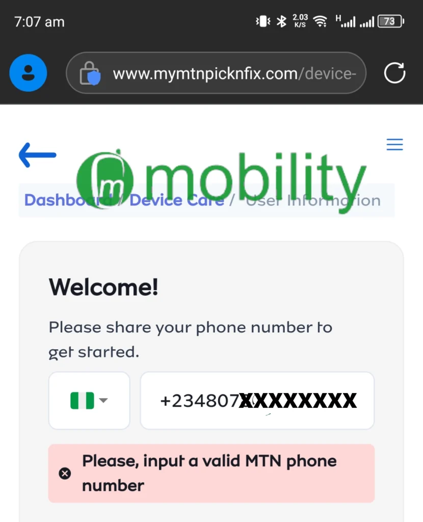 MTN's Pick n Fix affordable smartphone insurance plans and repairs service signup error 